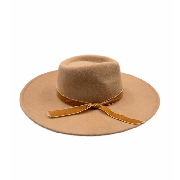 Scala Calista OS Wool Felt Wide Brim Velvet Ribbon Tie Tan Adjustable Fedora Hat